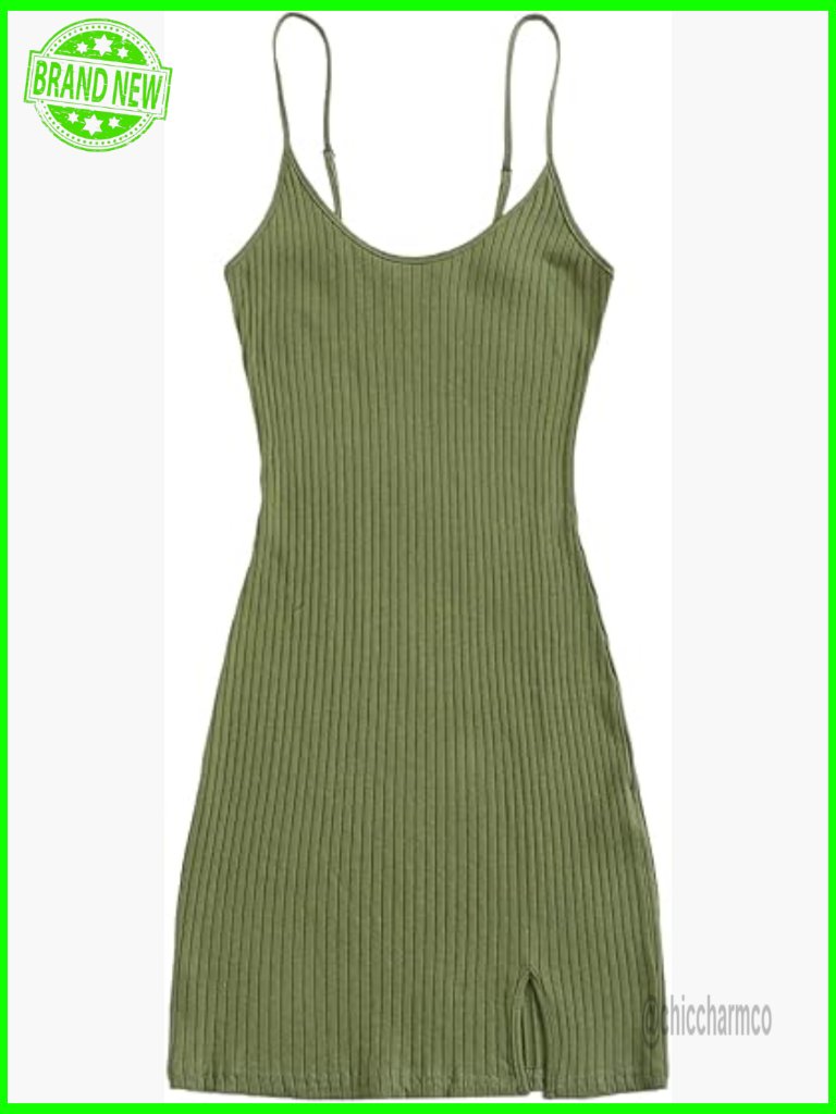 Sleeveless Split Hem Ribbed Knit Bodycon Mini Dress Casual